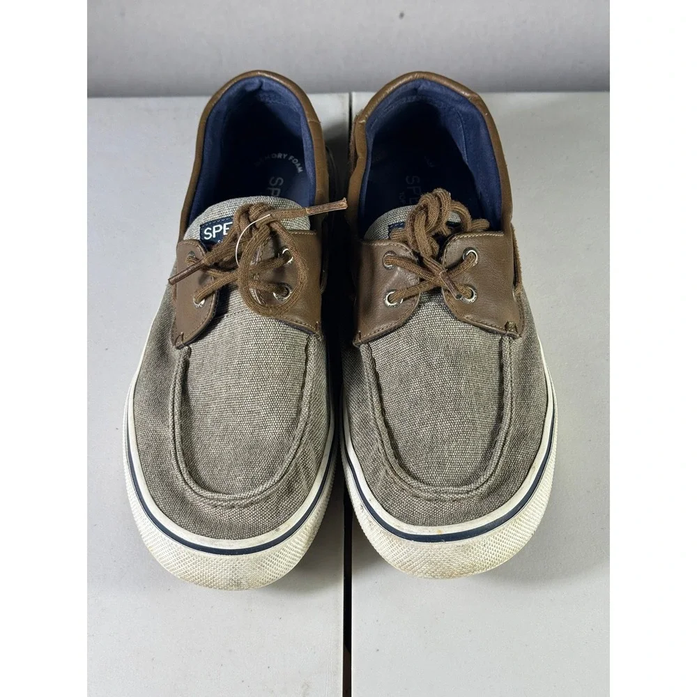 Sperry Top-Sider Bahama II Mens 12 Boat Shoes Khaki Canvas Leather STS21489